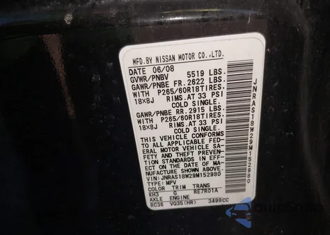 2009 Infiniti Fx35 z USA, uszkodzony, nr VIN JNRAS18W29M152980